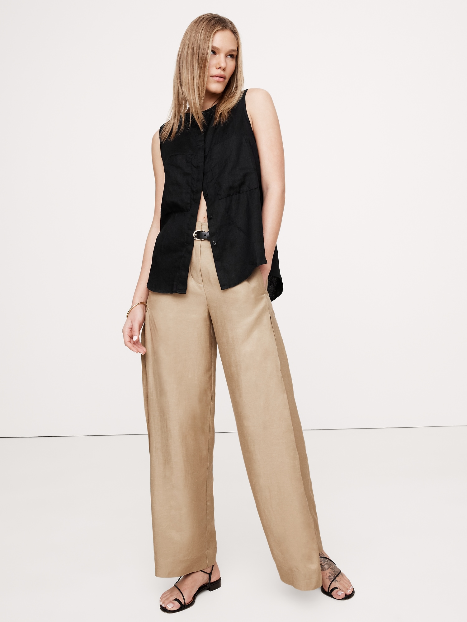 Linen Sleeveless Tunic - Black