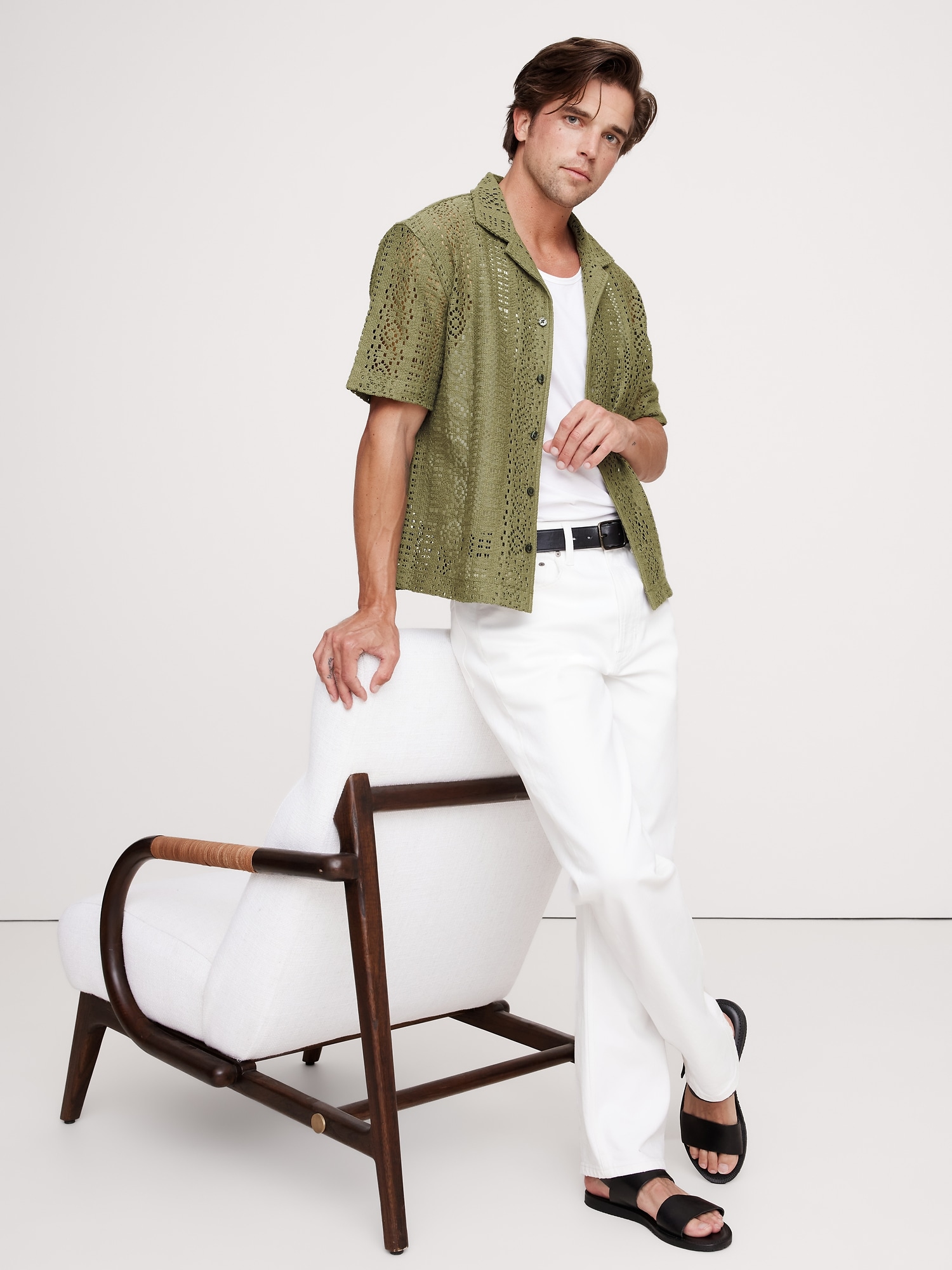 Relaxed-Fit Crochet Resort Shirt